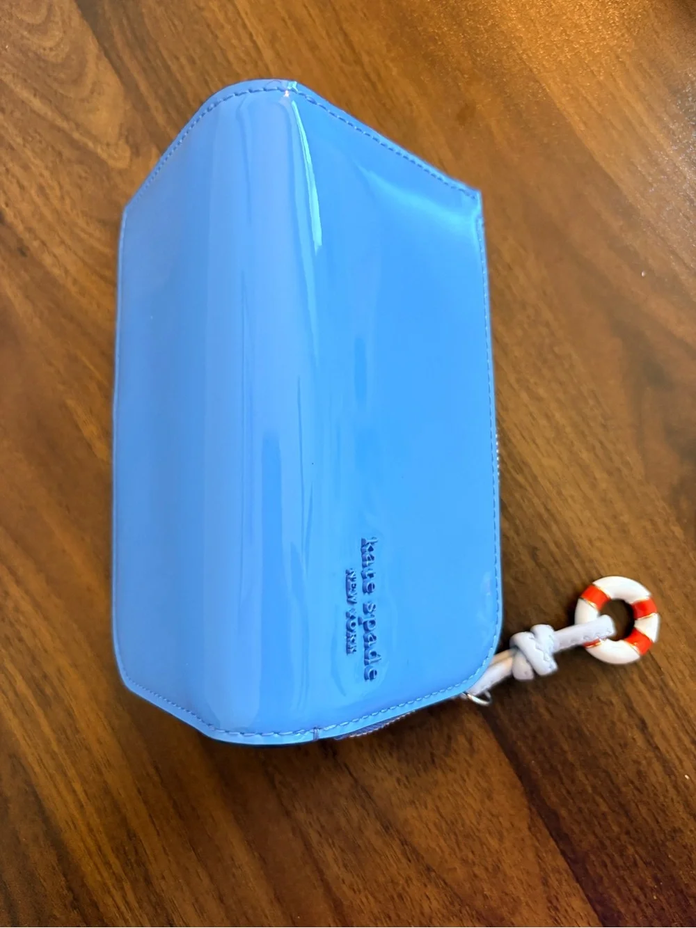 kate spade blue patent leather bifold wallet with lifesaver charm key 🛟